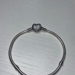 Pandora Silver Pavé Heart Snake Chain Bracelet